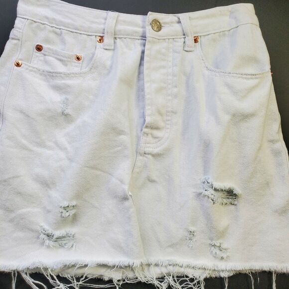 Signature8 White Button Fly Distressed Mini Short Skirt Small Pockets - Picture 7 of 7